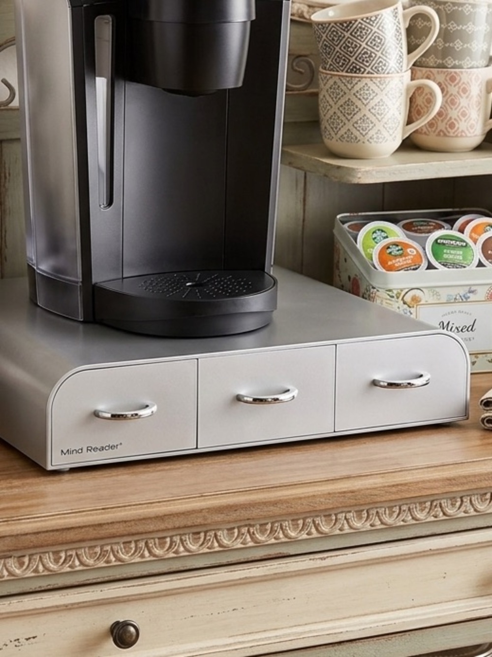 White and Silver Coffee Pod Drawer